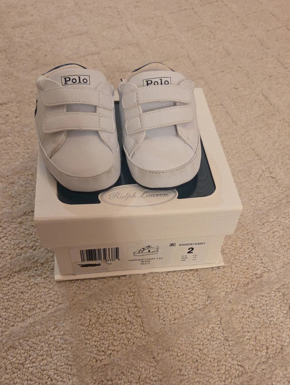 Polo by Ralph Lauren White and Navy Baby Velcro Sneakers
